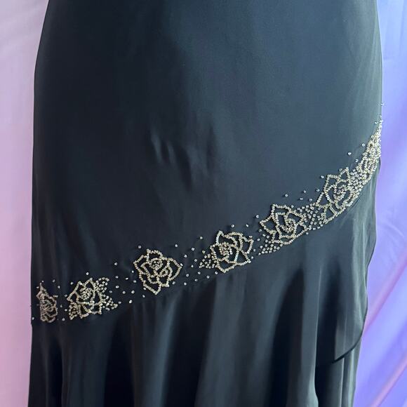 Vintage Alex Evenings Black Beaded Slip Y2K 90’s Dress Sz 8 Asymmetrical - Picture 7 of 15